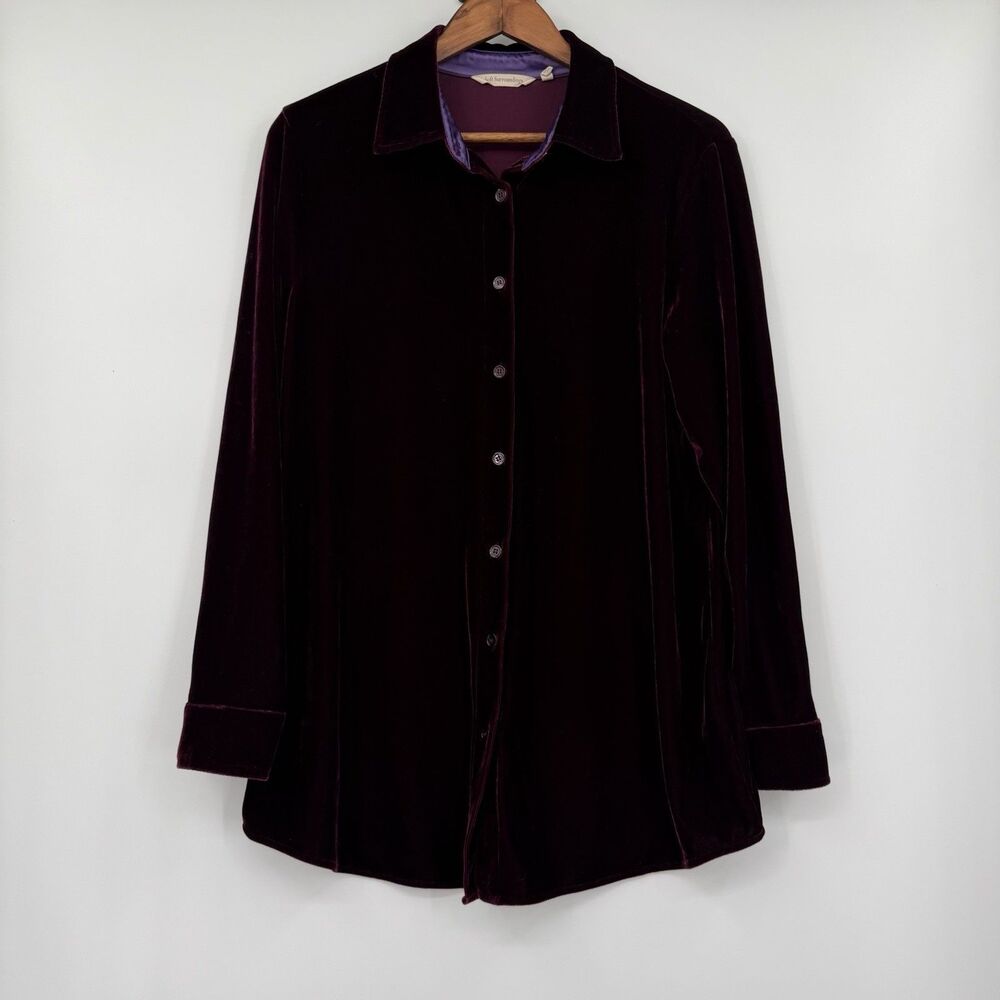 Soft Surroundings Velvet Tunic Shirt M Burgundy Wine Button Down Whimsigoth